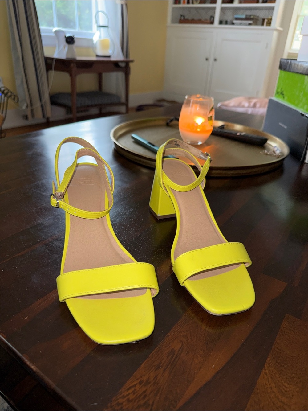 wild fable Neon Yellow Block Heel Ankle-Strap Sandals
